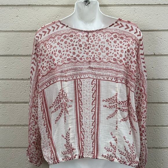 Free People Yo Yo Geo Lace Up Peasant Top size M - Picture 6 of 7